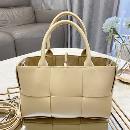 Small Woven Real Leather Tote Handbag Fashion Purse Shoulder Bag w/ Long Strap