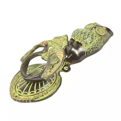 Antique Look Patina Brass Owl on Peacock Door Knocker Door Bell Home Decor