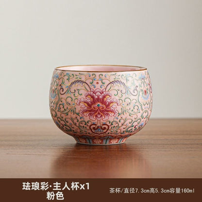 Chinese Enamel Twisted Lotus Tea Cup 160ml Pink Couple/Parents Gift