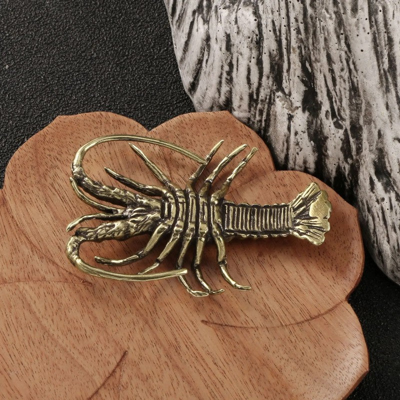 Brass Lobster Figurine Copper Carving Handicrafts Desk Decoration Tea Pet