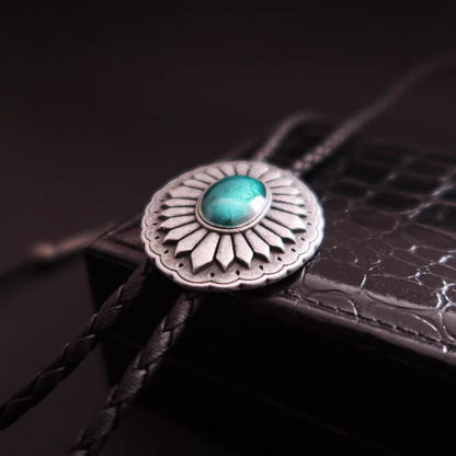 100cm Vintage Bolo Tie Blue Stone Inlay Adjustable Western Cowboy Neck Accessory