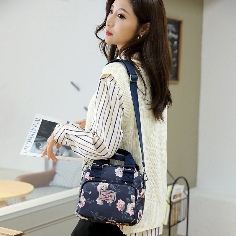 Floral Pattern Women Small Shoulder Bag Waterproof Nylon Handbag Messenger Bags