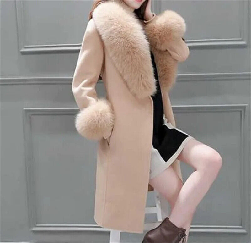 Autumn Winter Coat Woolen Coat Fur Fur Collar Mid-length Coat Women Coat