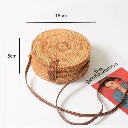 Straw Bags Round Woven Handmade Summer Beach Circle Crossbody Shoulder Bag 1 PC
