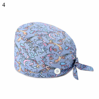 Unisex Surgical Scrub Cap Doctor Nurse Cotton Cartoon Adjustable Hats Buttons