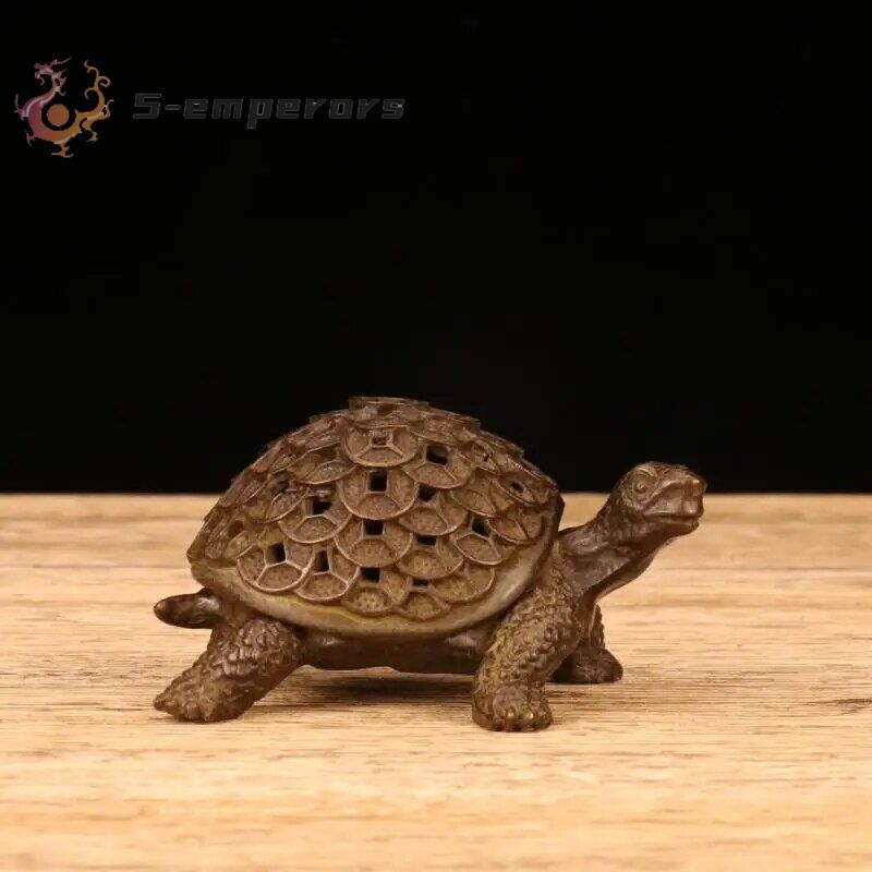 Vintage Red Copper Tortoise Incense Holder Burner Small Tea Pet Animal Turtle