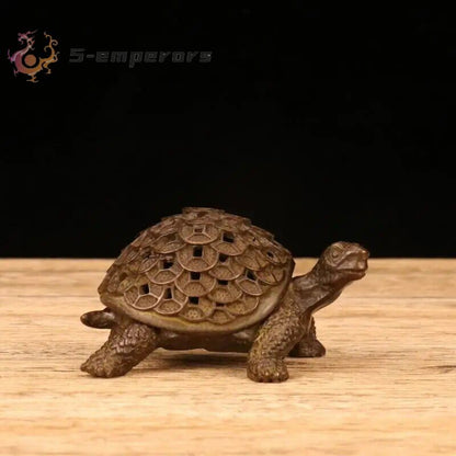 Vintage Red Copper Tortoise Incense Holder Burner Small Tea Pet Animal Turtle