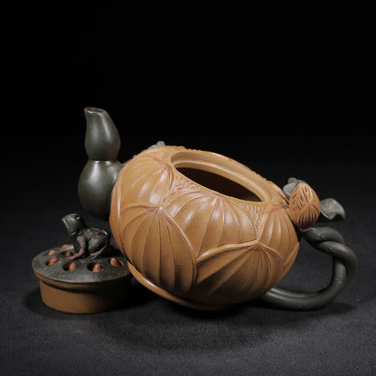 Chinese Yixing Zisha Clay Handmade Exquisite Teapot(青蛙莲子 底款：蒋蓉)