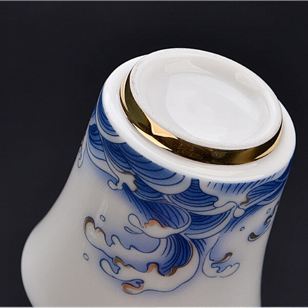 999 Sterling Silver Tea Set Porcelain Jingdezhen Tea Pot Gaiwan Dragon Print Cup