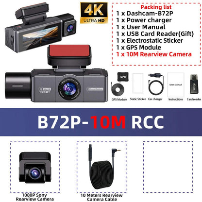 4K 3 Channel Dashcam WiFi GPS Night Vision Car DVR