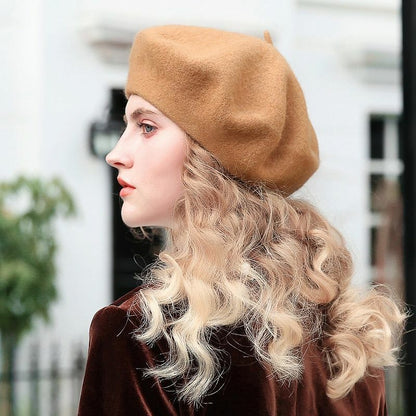 Wool Beret Hats Women Pure Felt British Style Solid Color Slouchy Winter Female