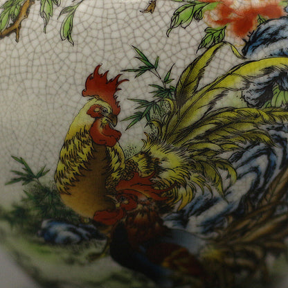 6.3" Collect Chinese Qing Famille Rose Porcelain Tree Peony Animal Chook Vase