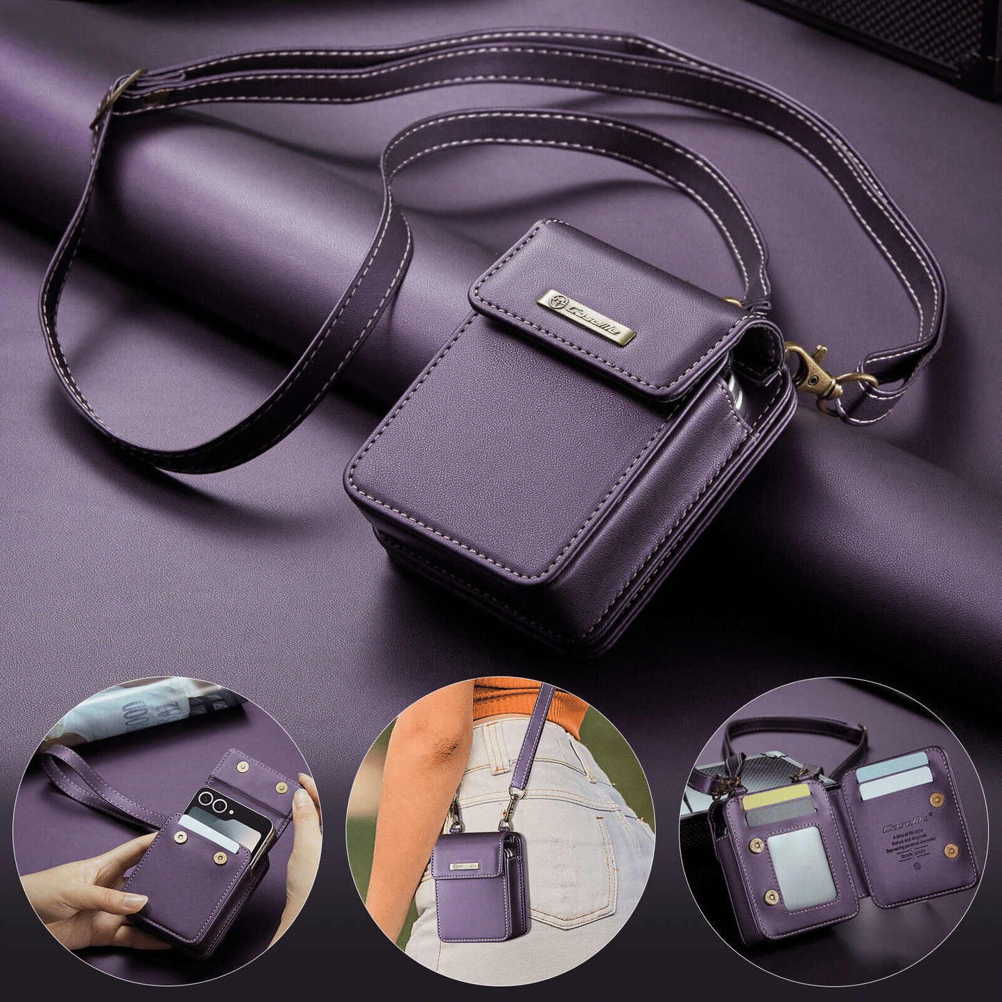 For Samsung Galaxy Z Flip 7 6 5 4 Case Crossbody with RFID Blocking Card Holder