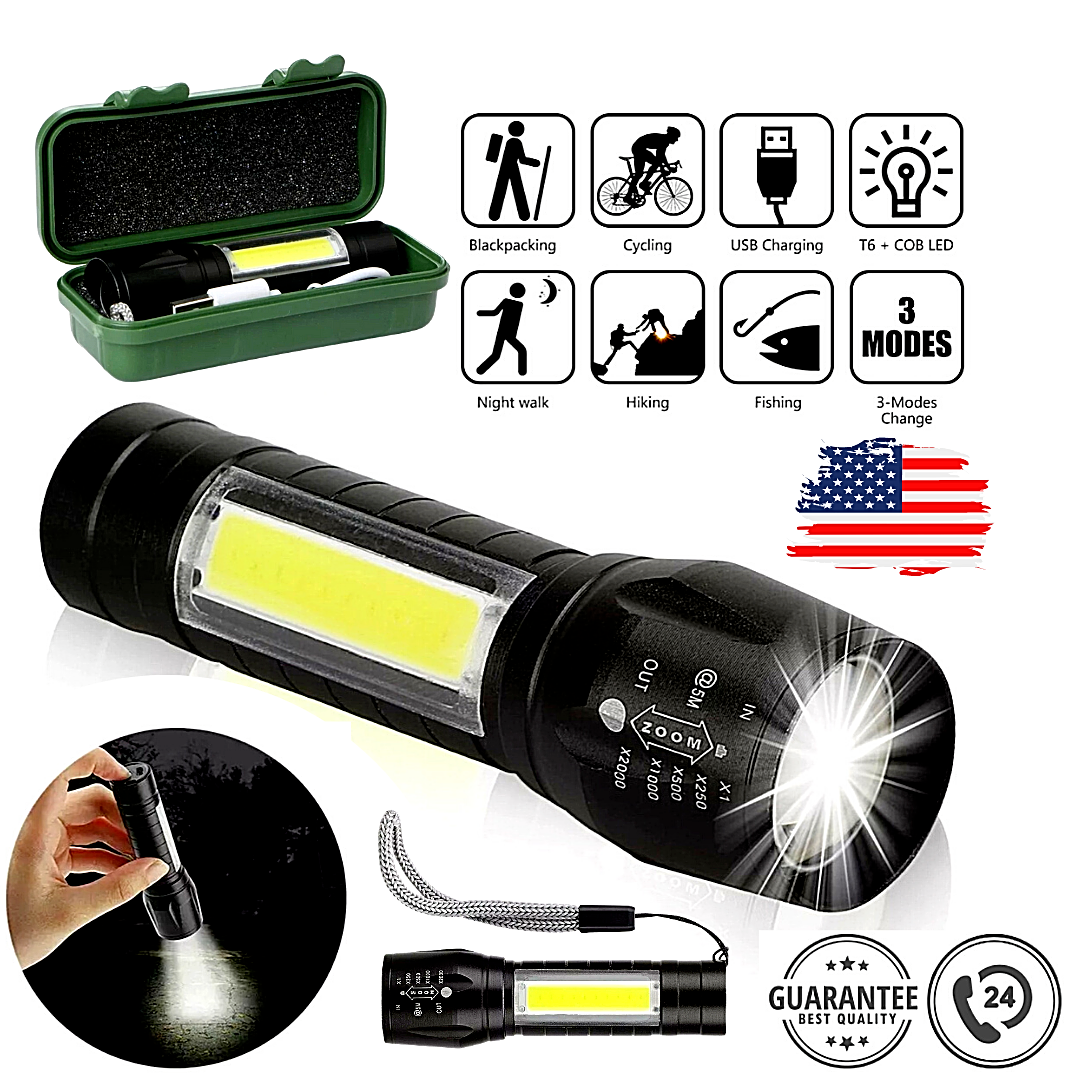 Linterna LED RecargableTactica Militar de Alta Potencia Con Lampara Incluye BOX