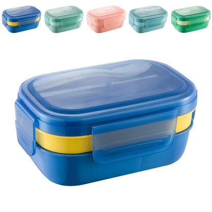 Bento Box 3 Layer Stackable Microwave Lunch Container Cutlery Set 21.5x14.5x10cm