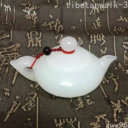 China White Color Jade Smooth with Small Ornaments Handcarved Teapot