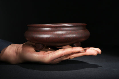 5" Chinese Yixing Zisha Classical Round Potted Shohin Desks Plant Pot