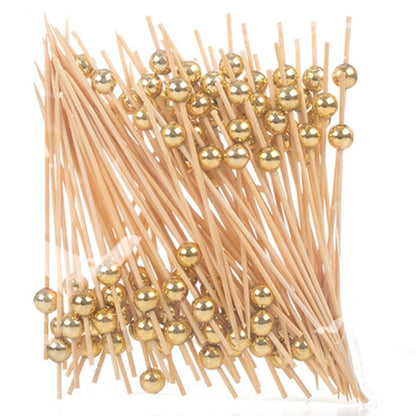 Bamboo Skewer 100Pcs Wedding Pearls Disposable Wooden Cocktail Fruits Fork 12cm