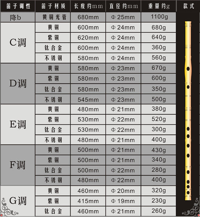 笛子 New Titanium Alloy Professional Eight Hole Bamboo Flute Instrument