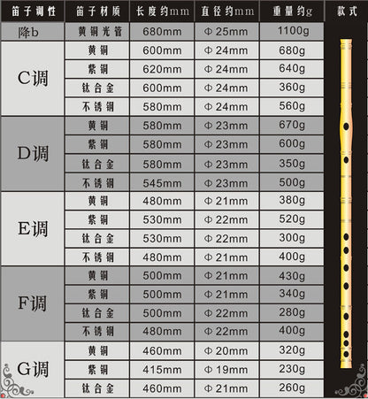 笛子 New Titanium Alloy Professional Eight Hole Bamboo Flute Instrument