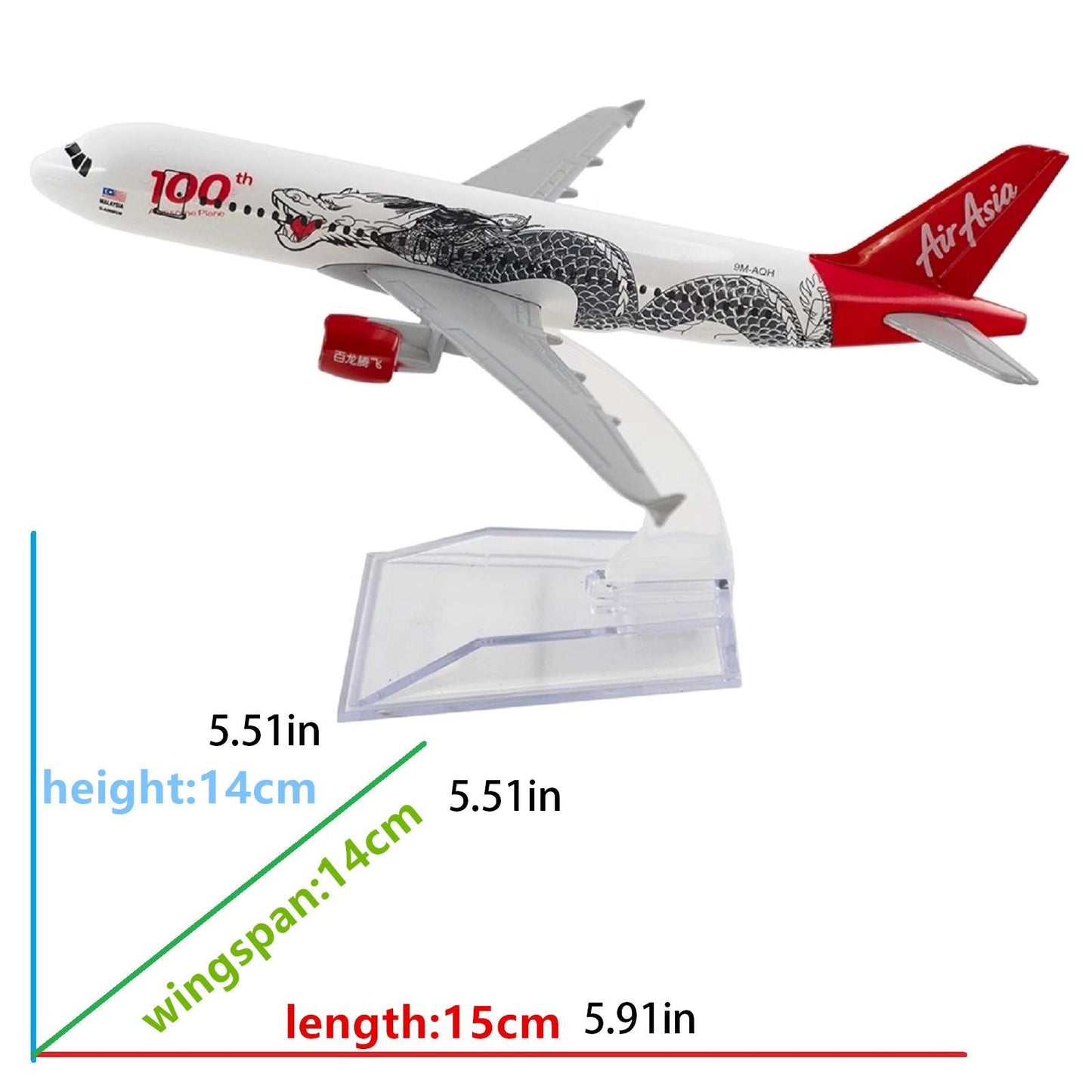 1/400 16cm Aircraft Asia Dragon A320 100th Alloy Diecast Plane Model Collection
