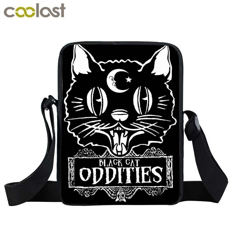 Witch Black Cat Messenger Bag Clutch Canvas Crossbody Shoulder Bags Travel Small