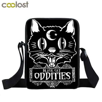 Witch Black Cat Messenger Bag Clutch Canvas Crossbody Shoulder Bags Travel Small