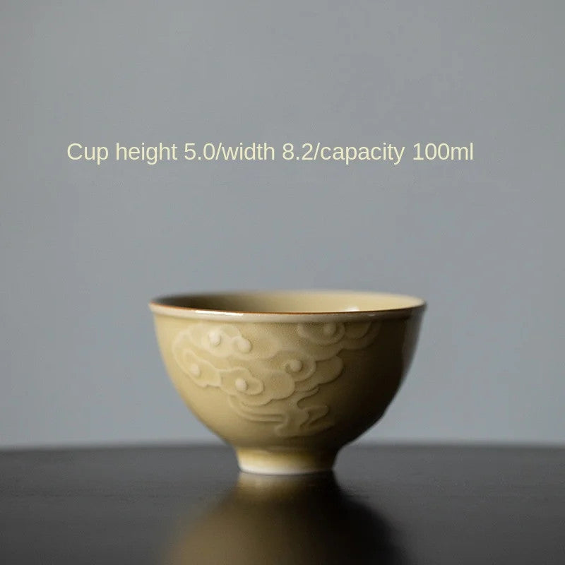 Jingdezhen Xiangyun TeaCup Handmade Embossed Master Cup Porcelain KungFu Tea Set