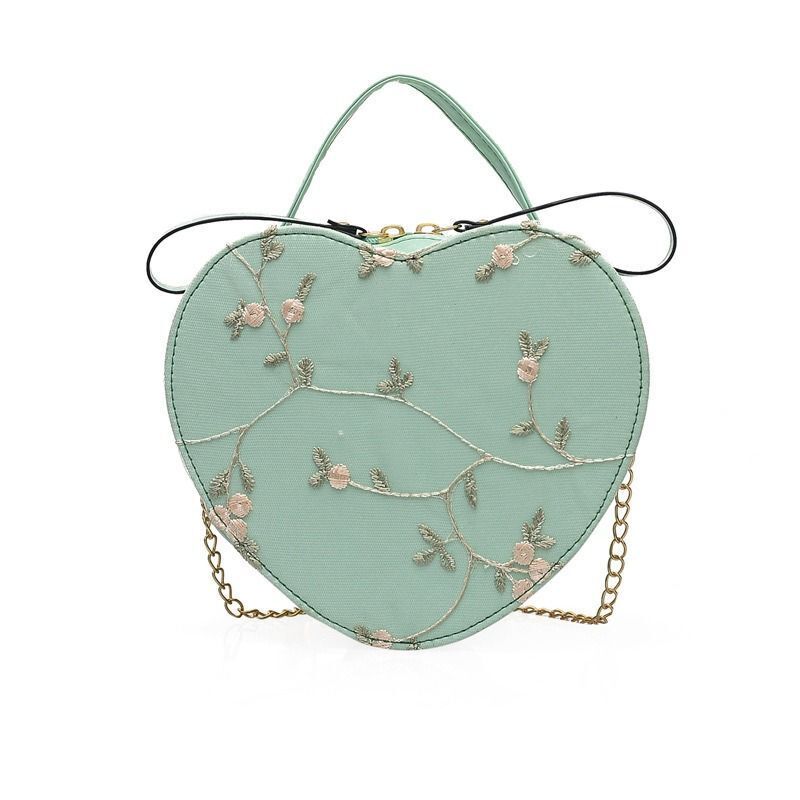 Sweet Lace Round Handbags Synthetic Leather Crossbody Bags Small Flower Chain
