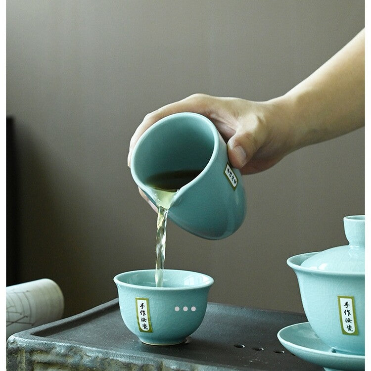 10pcs/lot Ruyao Porcelain Tea Set Crackle Glaze Gaiwan Tea Cup Filter Net Holder