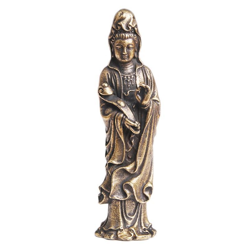 Brass Nanhai Guanyin Bodhisattva Buddha Desktop Ornament Zen Tea Pet
