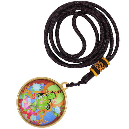 New Green Tara Buddha Statue Small Thangka Buddhism Copper Pendant Necklace