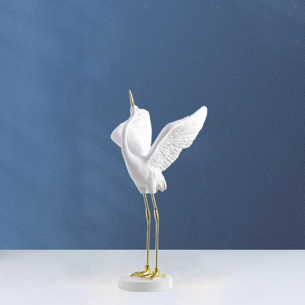 White Crane Birds Statue Sculpture Resin Home Decor Ornament A