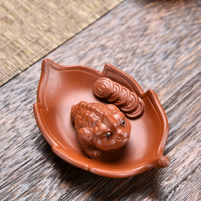Creative Purple Clay Golden Toad Tea Pet Ornaments For Overnight Wealth Tea Play