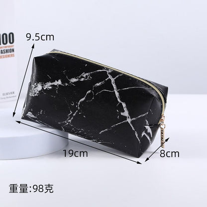 Pink Marble Pattern Cosmetic Bag Toiletries Storage Purse Waterproof Makeup Case