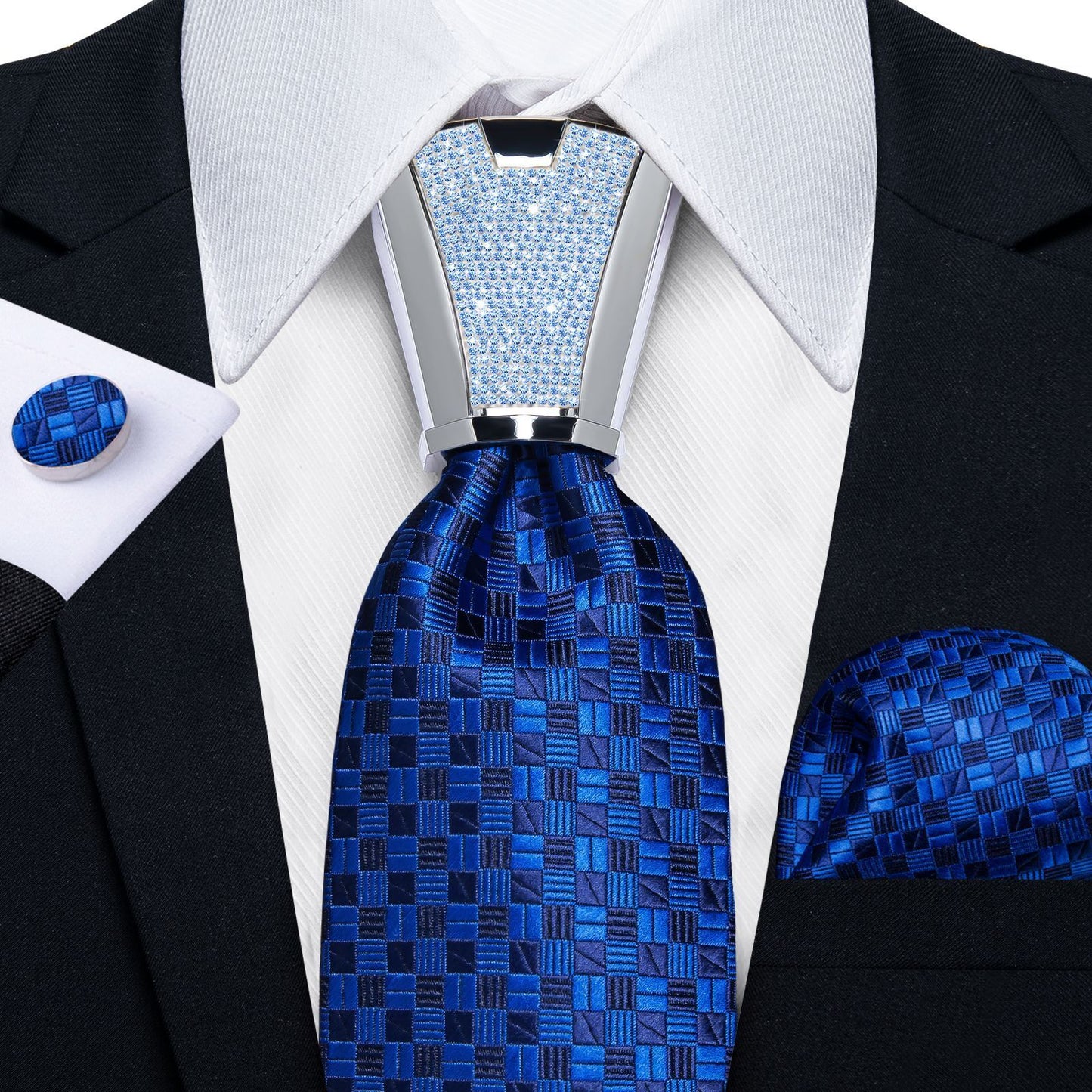 Men Necktie 3Pcs Luxury Striped Ties Cufflinks Pocket Square Wedding Accessories
