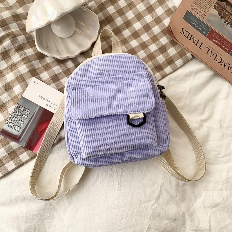Fashion Women Mini Backpack Solid Color Corduroy Small Simple Bookbags Traveling
