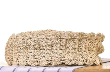 Womens Hollow-out Crochet Round Soft Straw Beach Bags One-Shoulder Shopping Bags