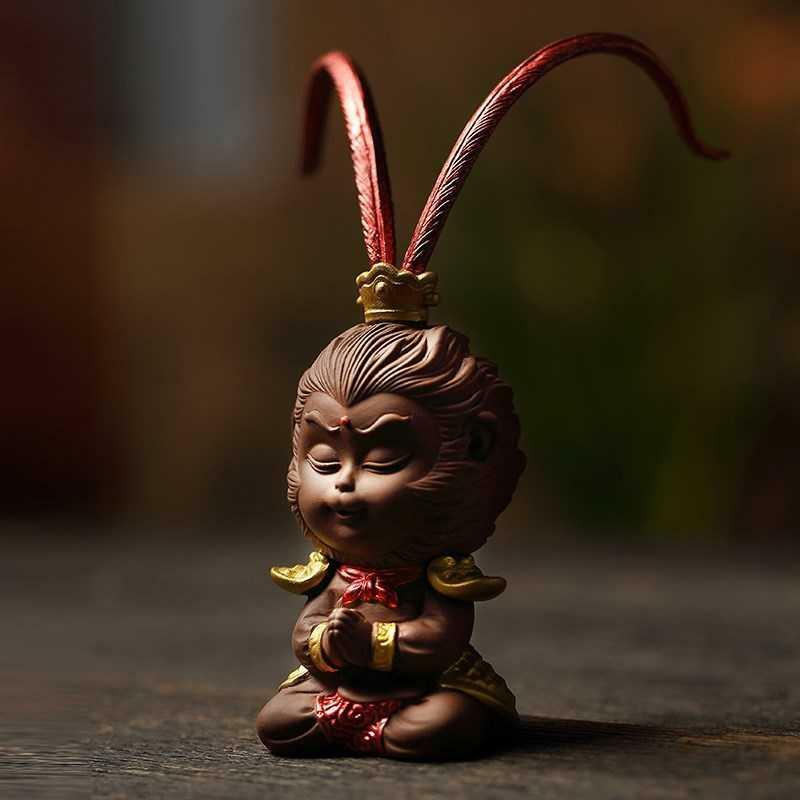 6.1" Monkey King Statue Small Home Decoration Yixing Zisha Handmade Tea Pet Gift