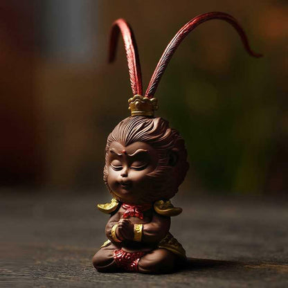 6.1" Monkey King Statue Small Home Decoration Yixing Zisha Handmade Tea Pet Gift