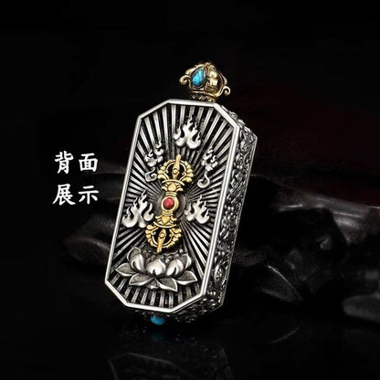 Vintage Vajra Pendant Tibetan Amulet Six Word Mantra Square Charm Buddhist