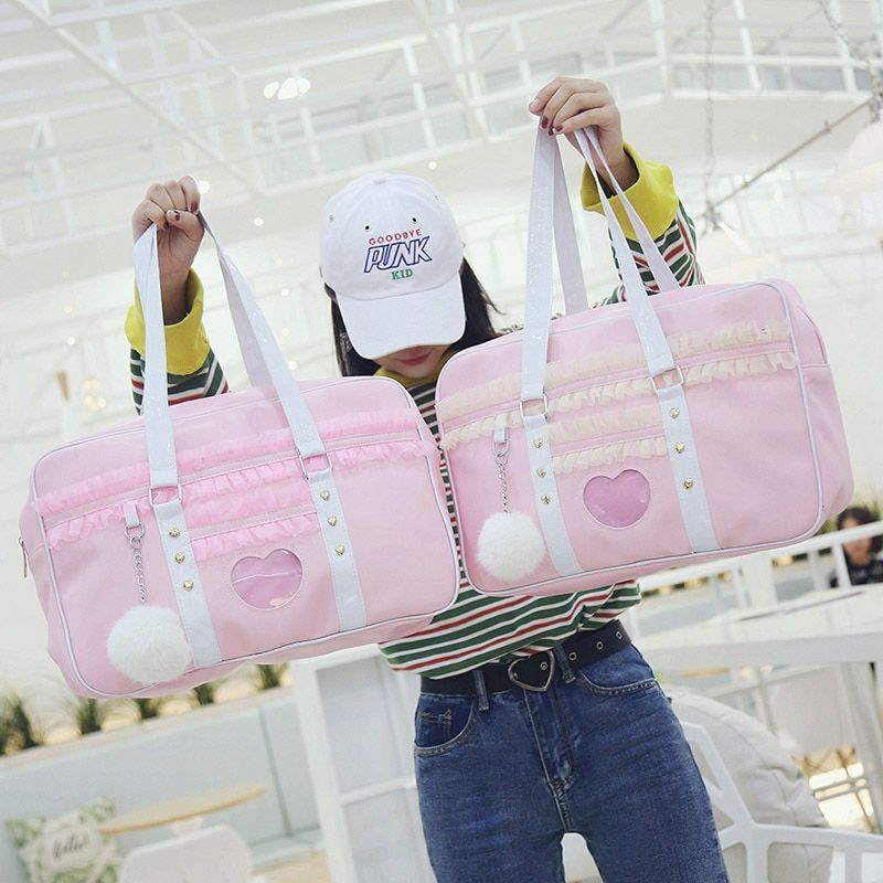 Shoulder Bag Lace Handbag Transparent Heart Handbag Plush Pendant 40*11*27 CM