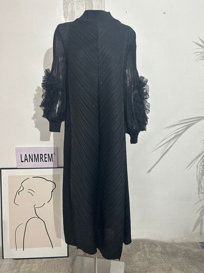 Dress Round Neck Spliced Full Sleeve Long Dresses Women Spring Clothes
