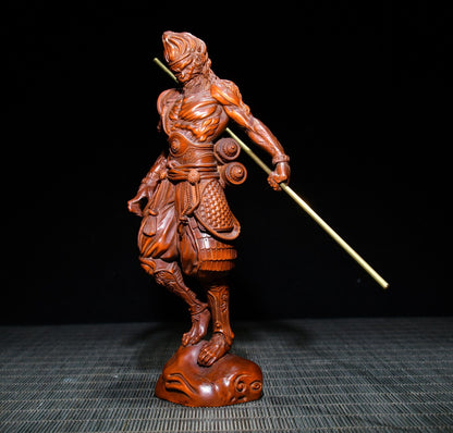 Chinese Collection Boxwood Hand-carved Exquisite Monkey King Sun WuKong Statue