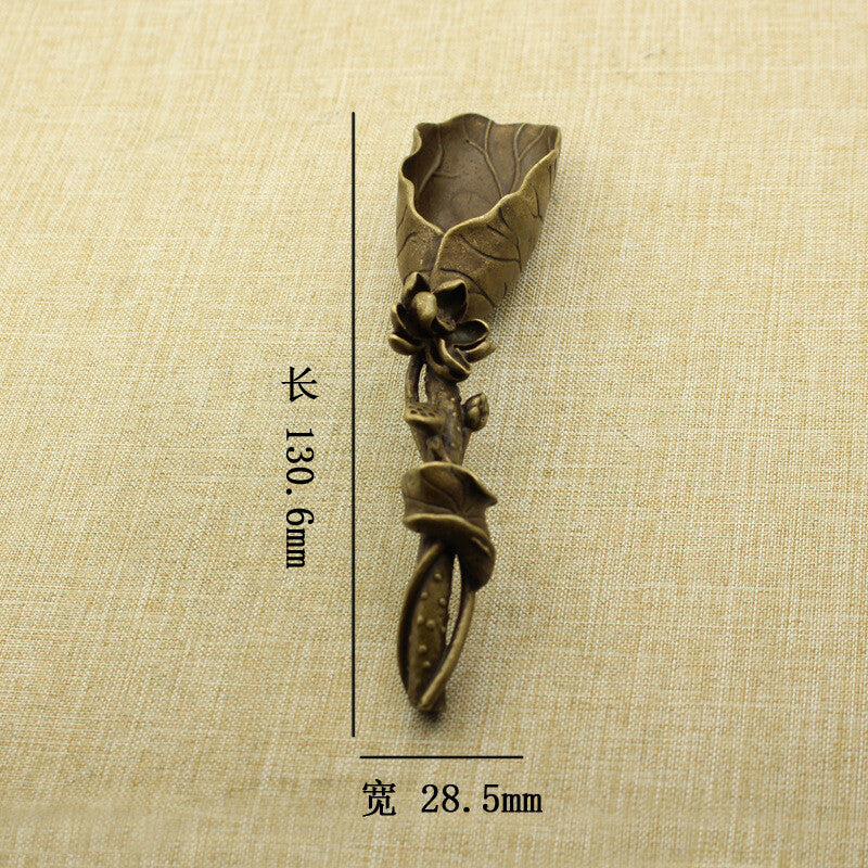 Old Asian Hand-carved Bronze Lotus Tea Shovel Statue