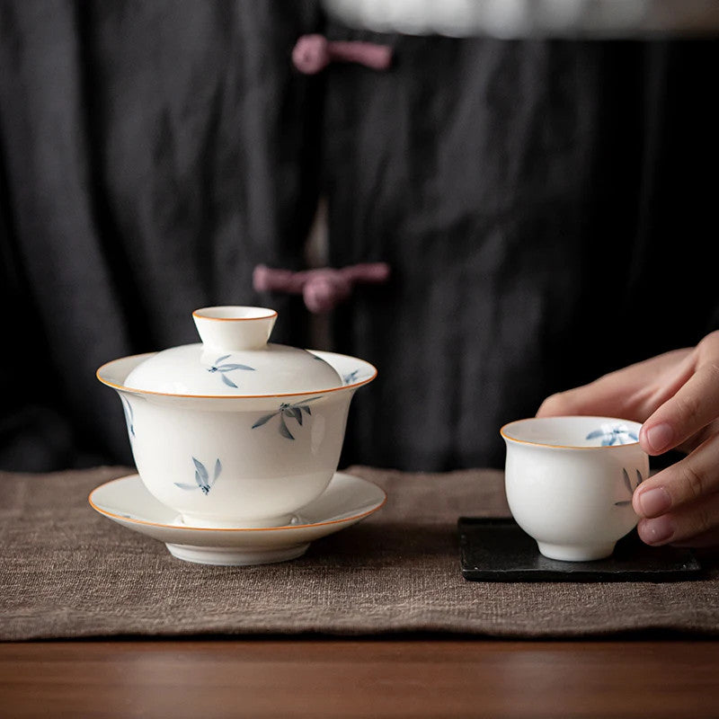 150ml Chinese Ceramic Orchid Pattern Tea Tureen Porcelain Teacup Bowl Teaware