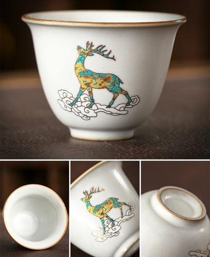 ruyao craft crackle glaze porcelain tea cup 100ml ox deer print personal cup new