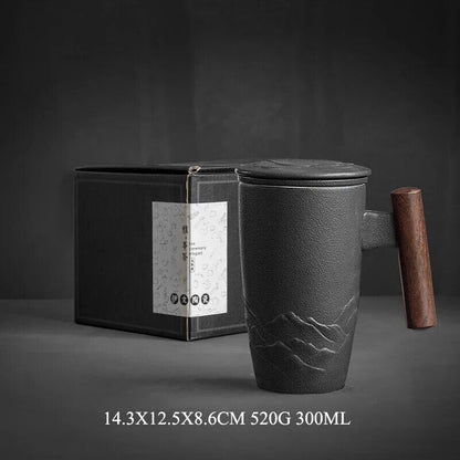 Tea Cup Ceramic Mug Office Black Water Cup with Cover Mugs Handle Cups Gift