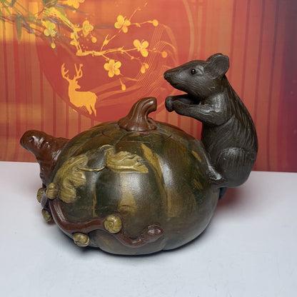 Vintage Chinese Yixing Purple Clay Teapot Zisha Ceramic Mouse Pumpkin Teaware
