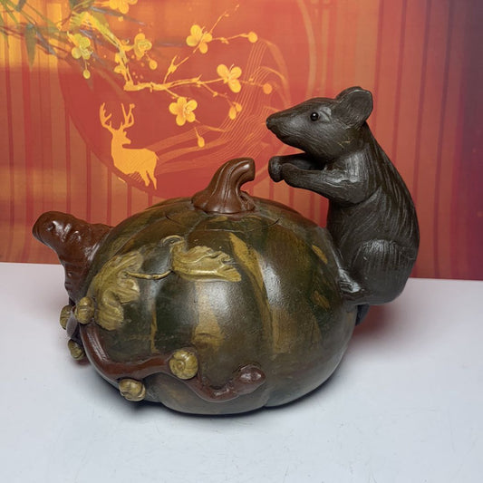 Vintage Chinese Yixing Purple Clay Teapot Zisha Ceramic Mouse Pumpkin Teaware